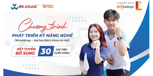 THÔNG BÁO BỔ SUNG 30 CHỈ TIÊU CUỐI CÙNG  VÀO CHƯƠNG TRÌNH PHÁT TRIỂN KỸ NĂNG NGHỀ - BKACAD